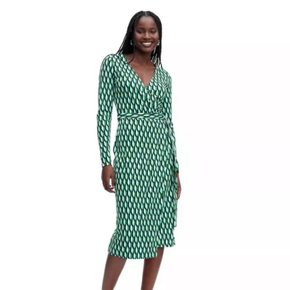 DVF Diane Von Furstenberg x Target Midi Arrow Geo Green Wrap Dress XXS